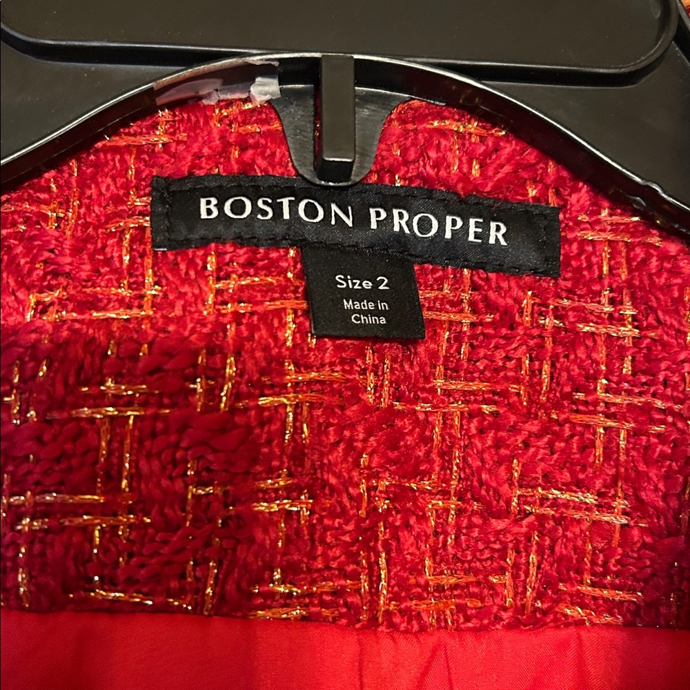 GORGEOUS BOSTON PROPER RED /GOLD TWEED JACKET SIZE 2 WORN ONCE - Picture 4 of 5